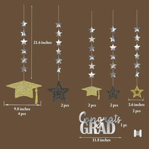 Glitter Graduation Cap Star Paper Garland Graduation Party Venue Hanging Banner Hanging Decorations Decor For Congrats Grad Celebration Decoration