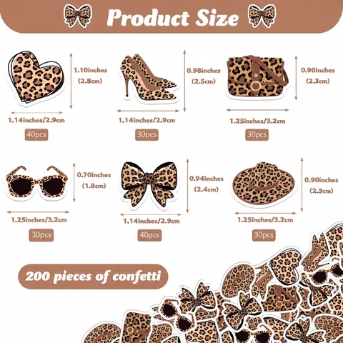 Leopard Print Heart Bow Confetti Vintage Paper Mixed Shapes Table Scatter For Birthday Bachelorette Party Decorations