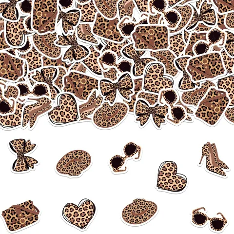 Leopard Print Heart Bow Confetti Vintage Paper Mixed Shapes Table Scatter For Birthday Bachelorette Party Decorations