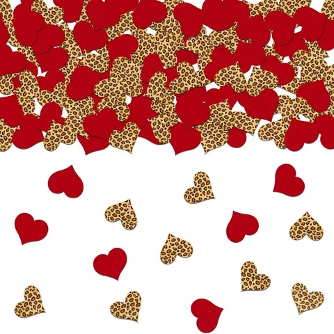 Leopard Print Red Heart Confetti Birthday Table Scatter Festive Bachelorette Party Theme Desk Sprinkles Paper Decorations