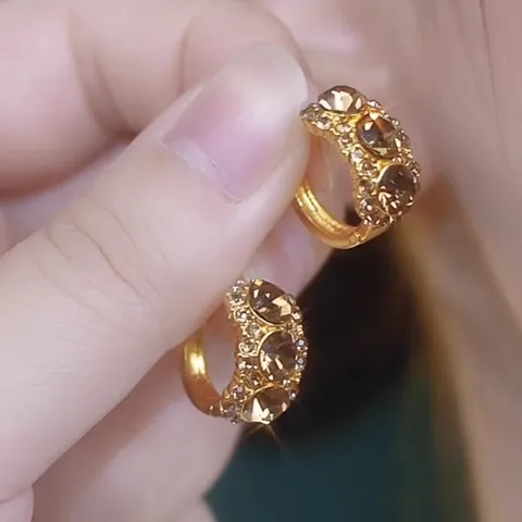 Vintage Retro Strass Rauchgelb Kristall Geometrisch Ohrstecker Clip Ohrringe Damen Mode Schmuck