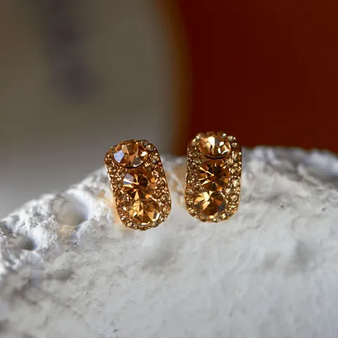 Vintage Retro Strass Rauchgelb Kristall Geometrisch Ohrstecker Clip Ohrringe Damen Mode Schmuck