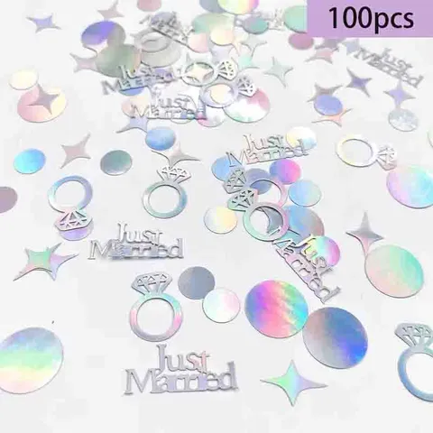 Holografischer Laser Hochzeit Konfetti Hohl Ring Rund Stern Papier Konfetti Romantischer Buchstabendruck Party Streudekoration Tischdeko