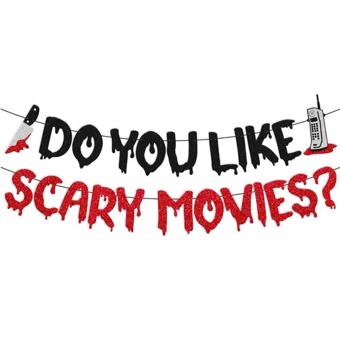 Halloween Scary Movie Night Party Decor Banner Glitter Paper Blood Dripping Garland Horror Letter Wall Hanging Bunting Party Supplies