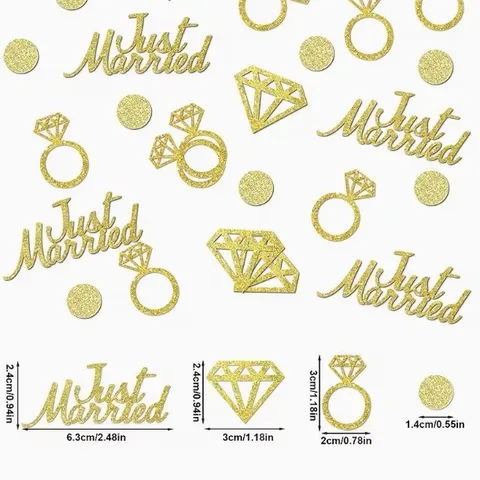 Gold Glitter Wedding Table Confetti Letters Heart Diamond Ring Paper Confetti For Valentine's Day Marriage Engagement Party Decoration