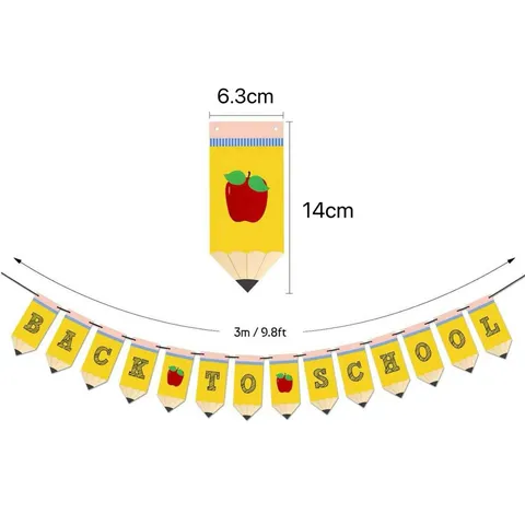 Back To School Theme Banner Garland Yellow Pencil Pattern Alphabet Hanging Streamer For Classroom Party Decorations Paper Garland
