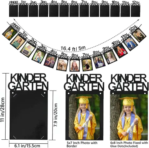 Kindergarten To 12th Grade Photo Banner Graduation Party Decoration Paper Garland Growth Record Photo Frame Banner For Children School Celebration Decor