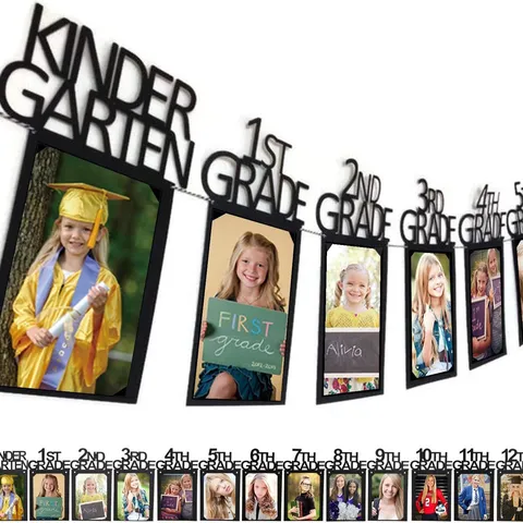 Kindergarten To 12th Grade Photo Banner Graduation Party Decoration Paper Garland Growth Record Photo Frame Banner For Children School Celebration Decor