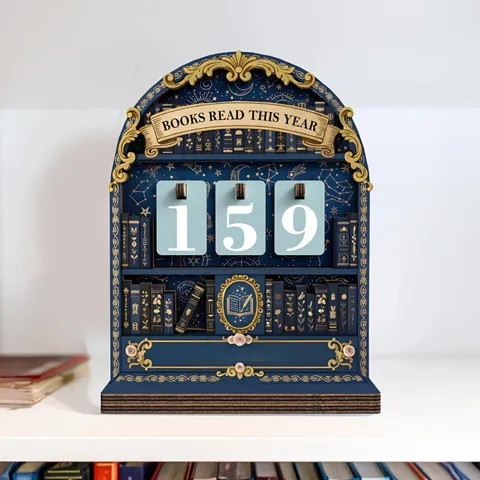 Wooden Vintage Book Reading Tracker Arch Bookshelf Decor Reading Log Tracker With Number Cards For Home Desk Library