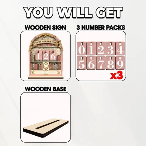 Wooden Vintage Book Reading Tracker Arch Bookshelf Decor Reading Log Tracker With Number Cards For Home Desk Library