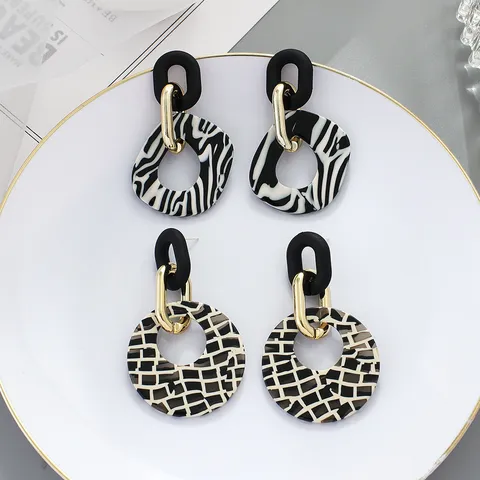 Acryl Geometrisch Leopardenmuster Creolen Damen Mode Trendig Doppelter Kreis Ohrringe Schmuck Geschenk