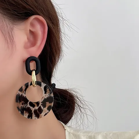 Acryl Geometrisch Leopardenmuster Creolen Damen Mode Trendig Doppelter Kreis Ohrringe Schmuck Geschenk
