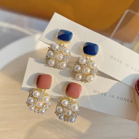 Französische Retro Quadratische Perlen Strass Ohrringe Elegante Legierung Geometrische Ohrstecker Damen Modeschmuck