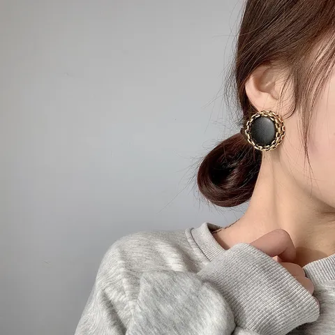 Vintage Metall Kette Leder Runde Ohrstecker Für Damen Mode Geometrisch Party Metall Schmuck Geschenk