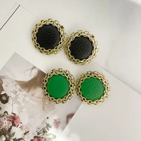 Vintage Metall Kette Leder Runde Ohrstecker Für Damen Mode Geometrisch Party Metall Schmuck Geschenk