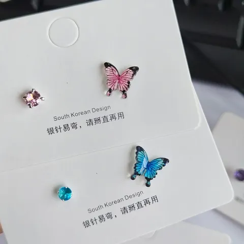 Bunte Schmetterling Ohrstecker Harz Strass Mit 925 Silber Ohrringpfosten Süß Schmuck Geschenk Für Damen