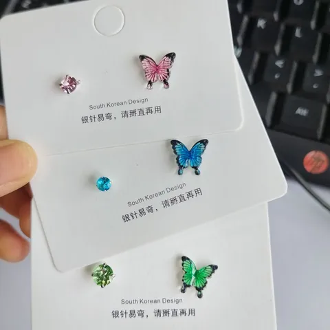 Bunte Schmetterling Ohrstecker Harz Strass Mit 925 Silber Ohrringpfosten Süß Schmuck Geschenk Für Damen