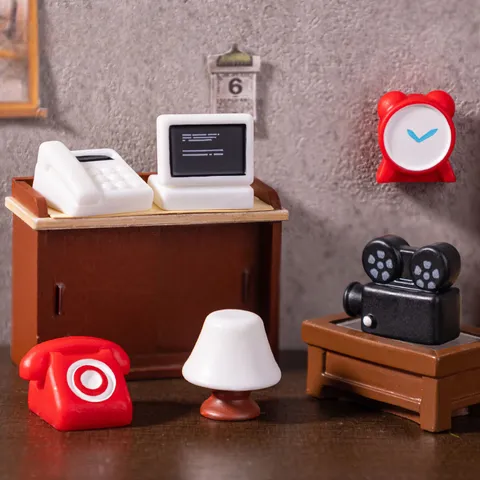 Miniature Resin Retro Radio Alarm Clock Projector Phone Lamp Computer Dollhouse DIY Miniature Ornaments Decor