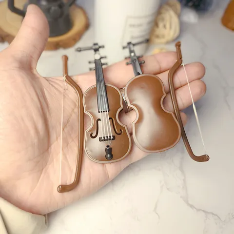 Miniature Violin Model Dollhouse Ornament Simulation Musical Instrument Resin Craft Doll House Miniature Accessories