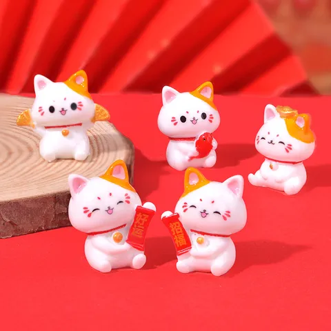 Cute Resin Lucky Cat Orange Car Dashboard Tabletop Decor Healing Animal Figurines Miniature Home Office Ornaments