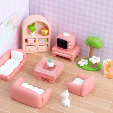 Miniature Dollhouse Resin Furniture Kitchen Bathroom Living Room DIY Micro Landscape Decorative Accessories Miniature Ornaments