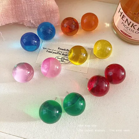 Retro Bonbonfarbe Runde Harz Ohrstecker Für Damen Süß Minimalistisch Geometrisch Ohr Schmuck Täglich Party Geschenk