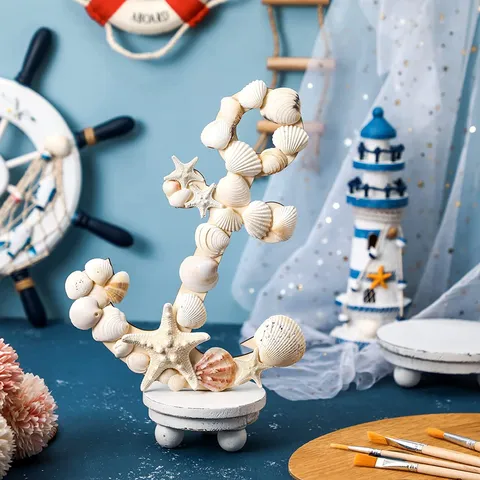 Unfinished Wooden Anchor Pendant Nautical Hanging Wood Slices DIY Craft For Home Party Wall Decoration