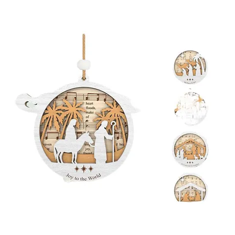 Wooden Acrylic Christmas Tree Hanging Ornament Nativity Scene Round Pendant Holiday Home Party Decor