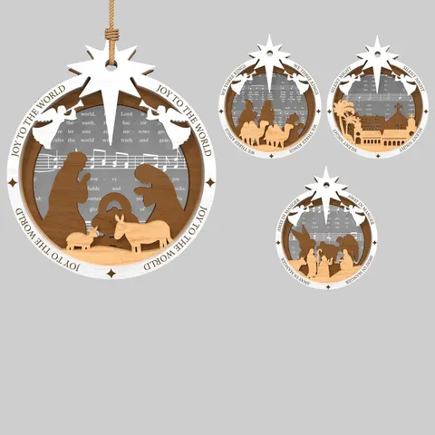 Wooden Acrylic Christmas Tree Hanging Ornament Nativity Scene Round Pendant Holiday Home Party Decor