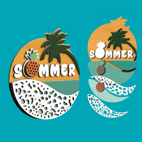 Summer Beach Wooden Door Hanger Beach Theme Hanging Sign Multi-Layer 3D Wall Art Plaque for Home Summer Holiday Decor
