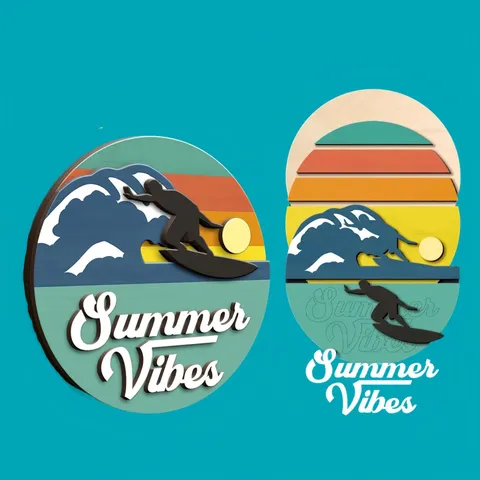 Summer Beach Wooden Door Hanger Beach Theme Hanging Sign Multi-Layer 3D Wall Art Plaque for Home Summer Holiday Decor