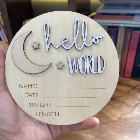 Wooden Birth Announcement Plaque Star Moon Baby Name Sign Newborn Photography Prop
