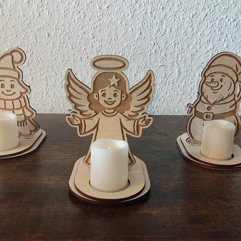 Wooden Angel Snowman Christmas Candle Holder LED Tealight Ornament Holiday Table Centerpiece Home Decor Craft