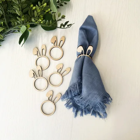 Wooden Rabbit Ear Napkin Rings Cute Animal Table Decor For Easter Party Hotel Restaurant Banquet Table Setting