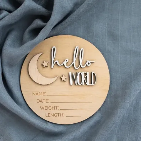 Wooden Birth Announcement Plaque Star Moon Baby Name Sign Newborn Photography Prop