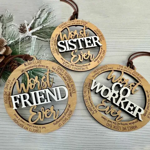 Hölzernes Weihnachtsschmuckstück Lustiges Schlechtestes Kollege Freund Schwester Chef Hängeschild Weihnachtsbaum Urteil Party Dekoration Geschenk