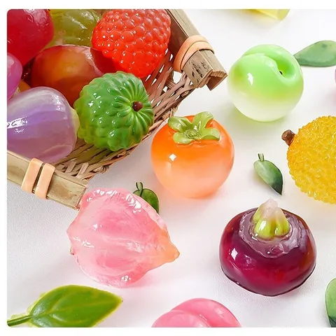 Gradient Resin Fruit Miniature Ornaments Luminous Translucent DIY Craft Accessories For Desktop Decor Blind Box Toy