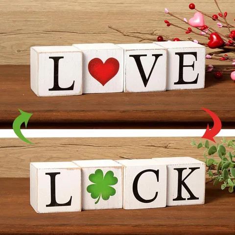 Hölzerne Valentinstag St Patrick Tag Tischdekoration Liebe Glück Holzblock Schild Schicht Tablett Dekor Zuhause Tisch Ornament Geschenk