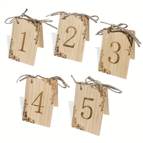 Wooden Wedding Table Number Cards Laser Carved Floral Table Numbers With Hemp Rope Bows For Wedding Party Banquet Decor