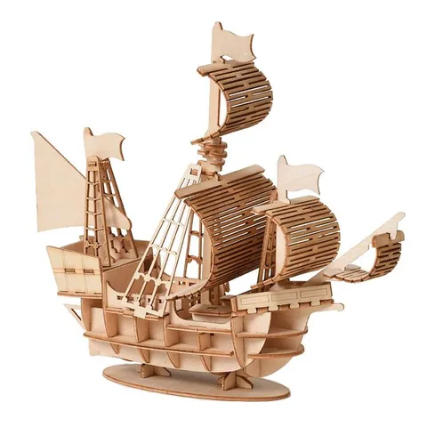 Wooden DIY Stereo Assembly Model Sailboat Children Parent-Child Handmade Wooden Puzzle Educational Toy Home Decor