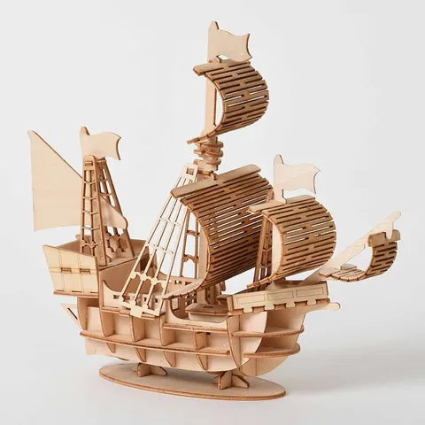 Wooden DIY Stereo Assembly Model Sailboat Children Parent-Child Handmade Wooden Puzzle Educational Toy Home Decor