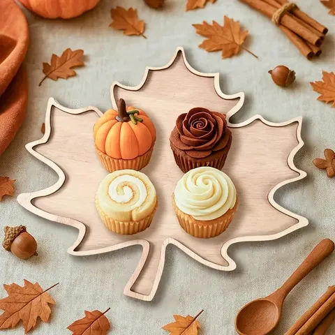 Creatief Houten Dienblad Halloween Vleermuis Heksenhoed Esdoornblad Serveerblad Feestelijk Dessert Presentatie Schaal Woondecoratie