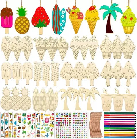 Kids DIY Wooden Craft Kits Educational Assembly Toys Handmade Painting Toy Set with Diamond Stickers Markers for Family