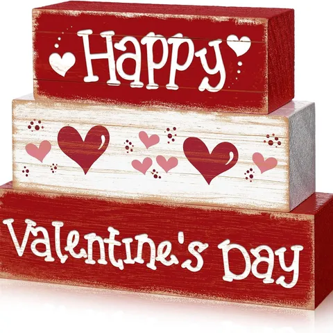 Valentine's Day Wooden Heart Block Tiered Tray Decor Farmhouse Centerpiece Table Ornament Wedding Gift
