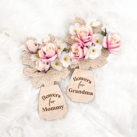 Adorno de Mesa de Madera para el Día de la Madre DIY Grabado Láser Ramo de Flores Decoración