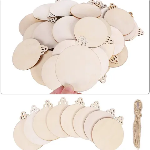 Christmas Wooden Hanging Ornaments Laser Cut Natural Wood Slices With Jute Twine Holiday Home Party DIY Craft Decor
