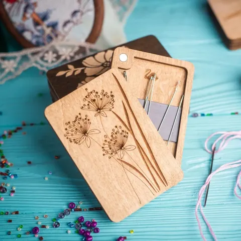 Wooden Sewing Needle Box Portable Storage Organizer With Magnetic Closure Vintage Carved Needle Case For Home Craft