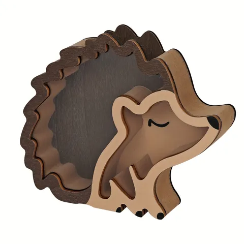 Salvadanaio in Legno Massiccio Riccio Scatola per Monete Finestra Trasparente Forma Animale Barattolo Risparmio Decorazione