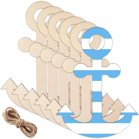 Unfinished Wooden Anchor Pendant Nautical Hanging Wood Slices DIY Craft For Home Party Wall Decoration