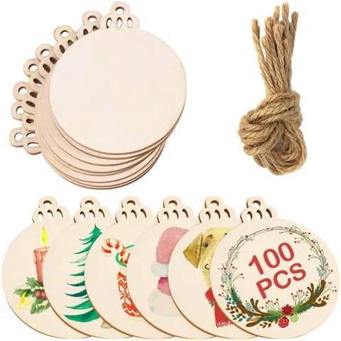 Christmas Wooden Hanging Ornaments Laser Cut Natural Wood Slices With Jute Twine Holiday Home Party DIY Craft Decor